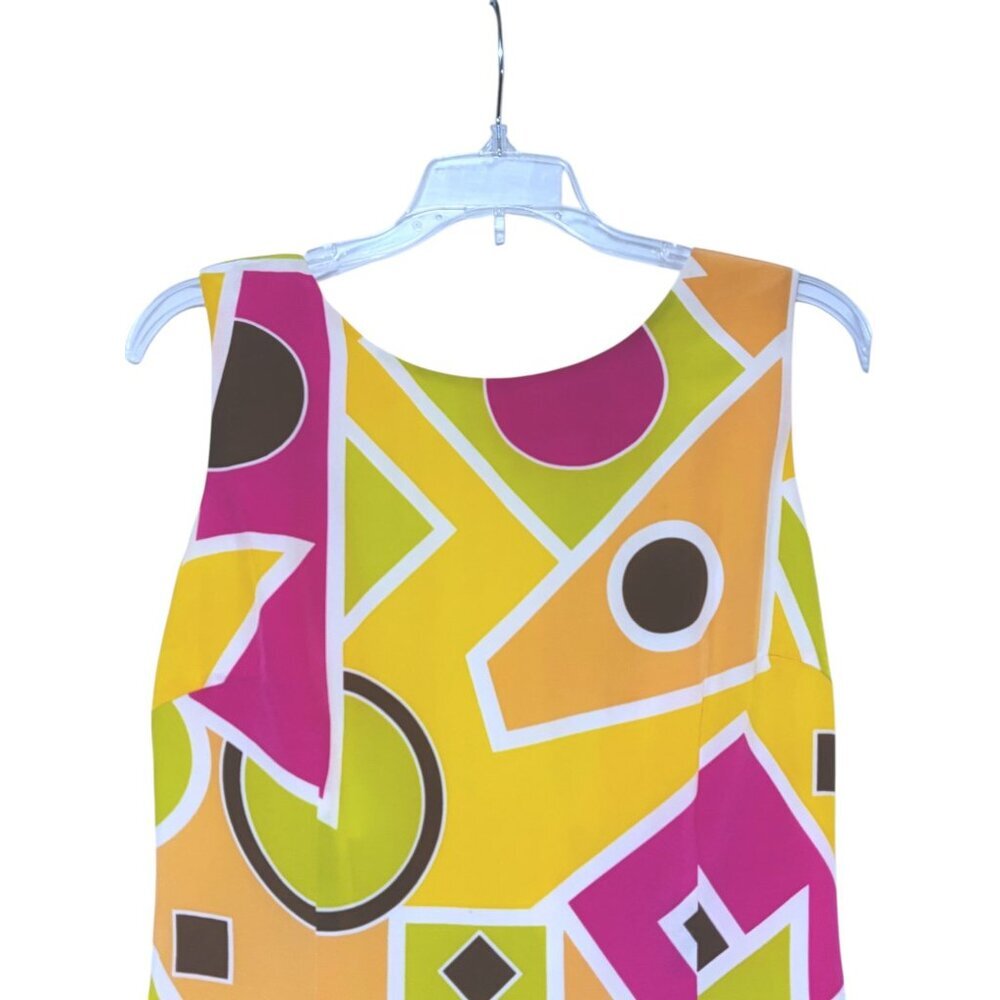 Vintage Maggy London Silk Mini Dress 8 Geometric Color Block 100% Silk Resort - Picture 3 of 8